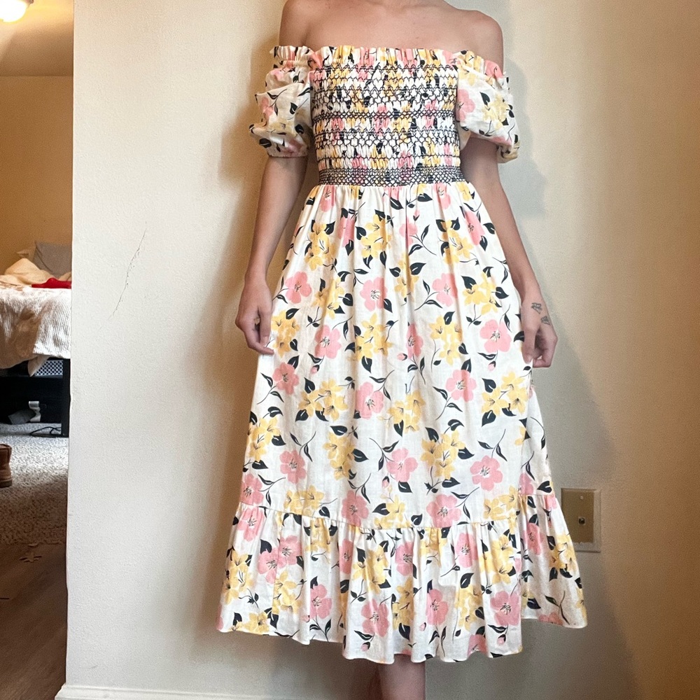 Floral pink and yellow Kate Spade midi dress